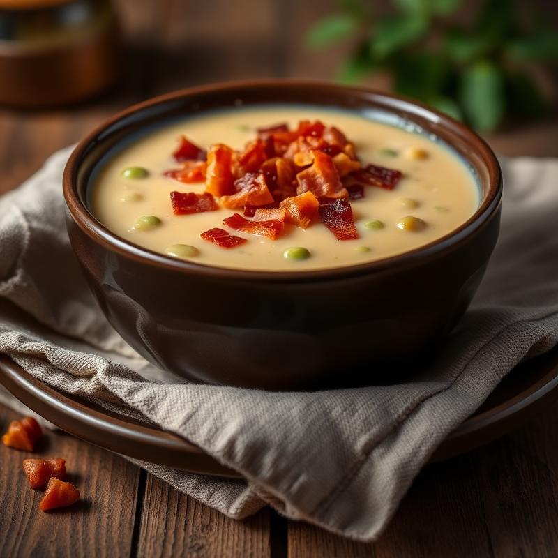 Creme de Ervilha com Bacon Crocante